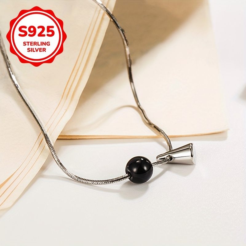 925 Silver Agate & Snake Bone Pendant Necklace Vintage Inspired